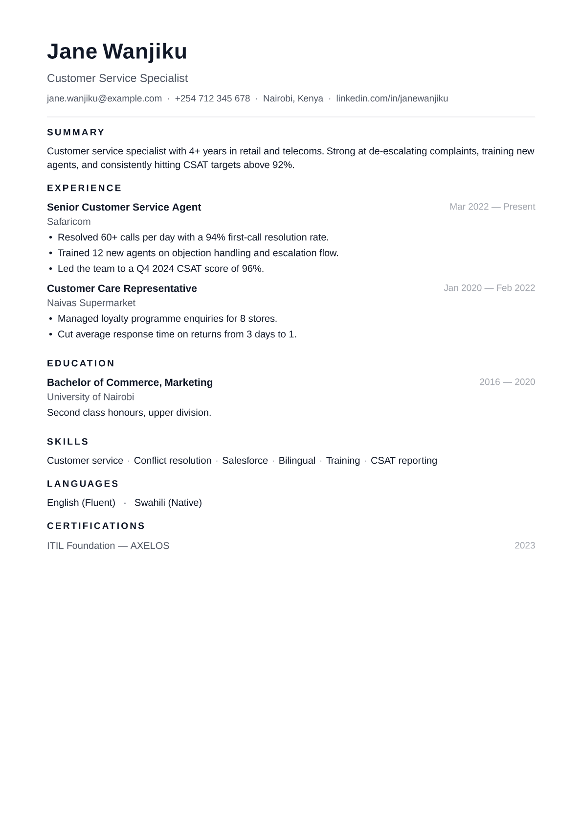 Classic resume template preview