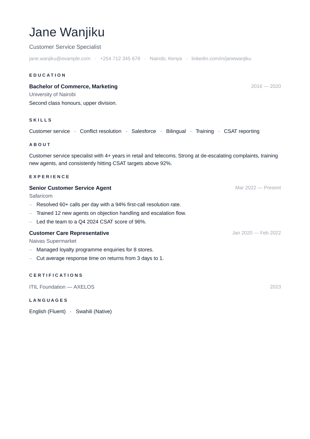 Minimal resume template preview